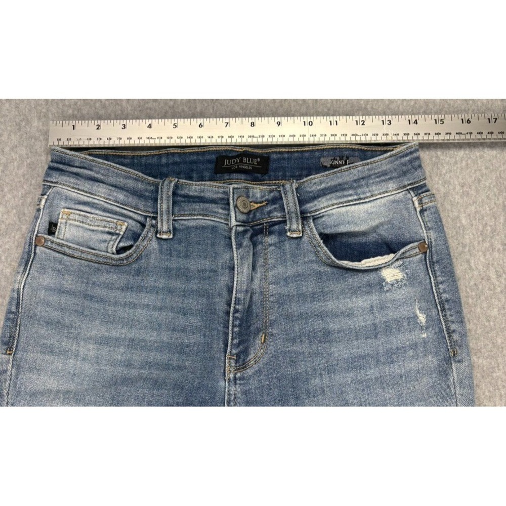 Judy Blue Skinny Fit Jeans Sz 7/28 Destroyed Light Wash Stretch Raw Hem Punk Fun - Picture 10 of 12